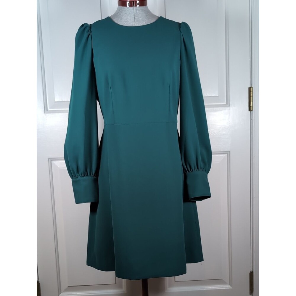 J.Crew Spicy Jade 365 Crepe Long-Sleeve Sheath Dress with Wide Button Cuffs SZ 4
